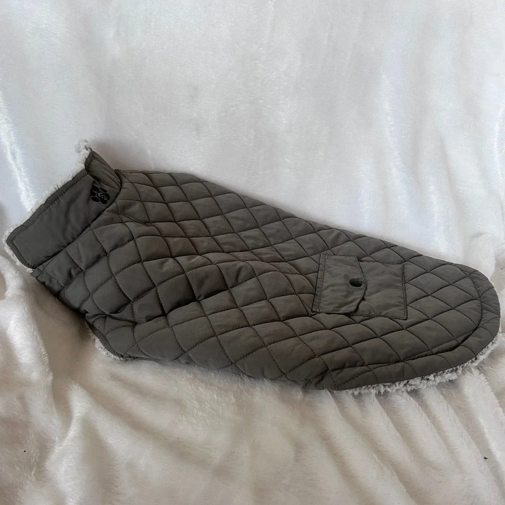 Free Country Dog Coat Medium Gray Quilted Fleece Lined Jacket Gorpcore